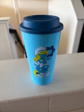 Blue Smurf Travel Tumbler with Dark Blue Lid - Unbranded